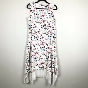 FOR CYNTHIA Women’s 100% Linen Asymmetric Hem Dress Square Neck Floral